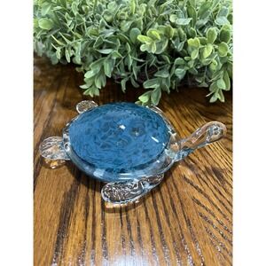 Art Glass Sea Turtle Blue And Clear Glass 7.5"